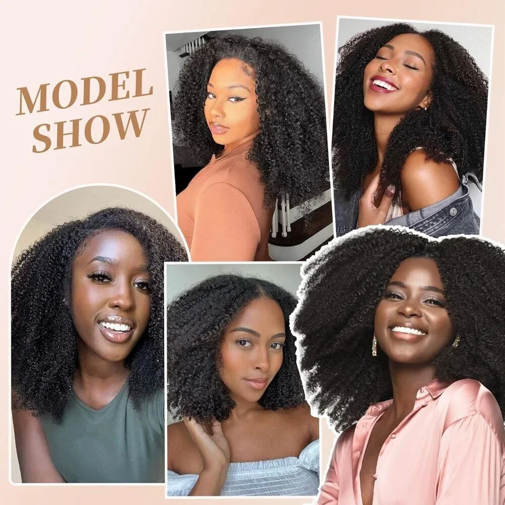 Human Hair Clip Ins Afro Kinky Curly 14 Inch 8pcs Natural  display picture 3